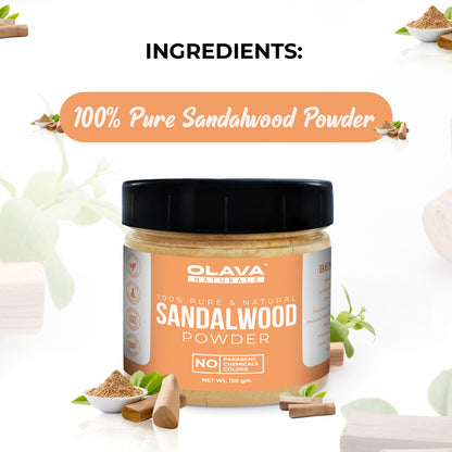 Olava Naturals Sandalwood Powder - 100% Pure & Natural Chandan Powder for Face Pack, Face Mask, Puja - 150 gm